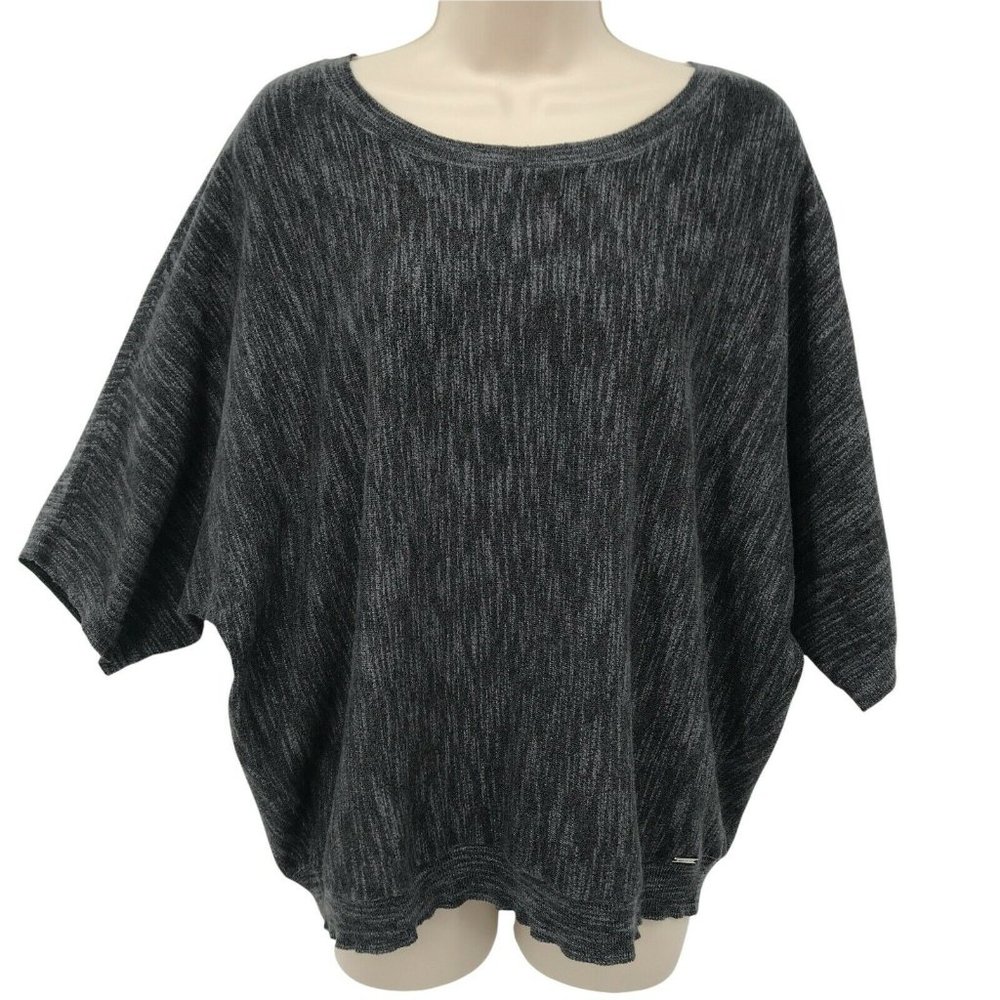 DKNY Womens Dolman Sleeves Knitted Charcoal Gray Pullover Top Size Medium